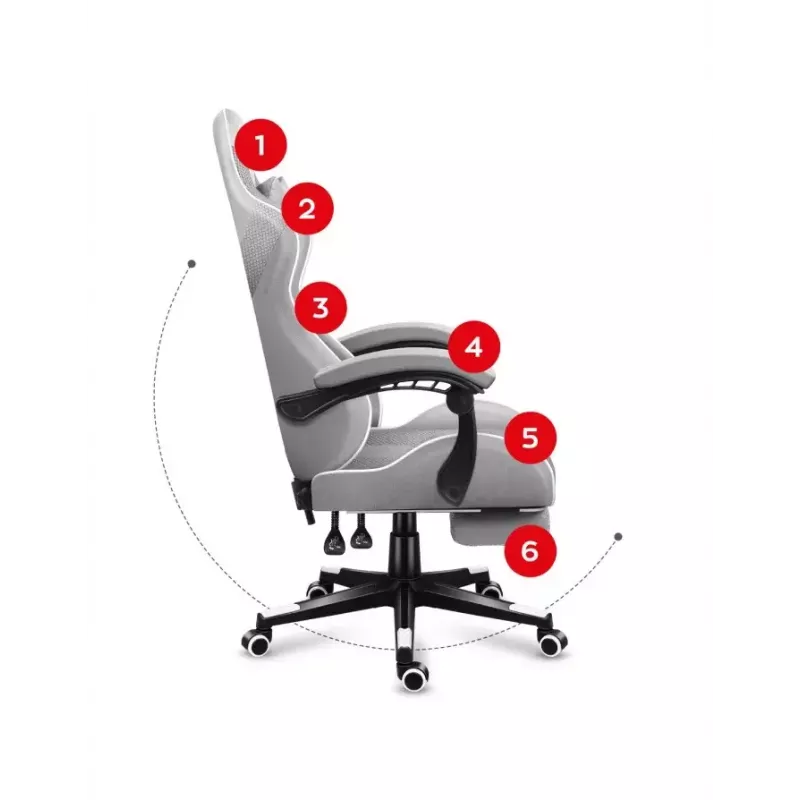 Žaidimų kėdė Huzaro FORCE 4.7 Bucket Seat Pilka — audinys, paminkštinta sėdynė ir atlošas, pakojis, maks. svoris 140 kg, aukštis 113–123 cm