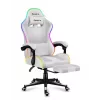 Žaidimų kėdė Huzaro FORCE 4.7 RGB White – medžiaginis kaušinis sėdynė, maks. apkrova 140 kg, aukštis reguliuojamas 43–53 cm, atlošo kampas 90–140°