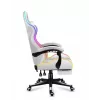 Žaidimų kėdė Huzaro FORCE 4.7 RGB White – medžiaginis kaušinis sėdynė, maks. apkrova 140 kg, aukštis reguliuojamas 43–53 cm, atlošo kampas 90–140°