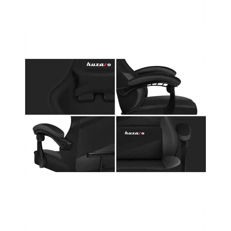 Gaming kėdė Huzaro FORCE 4.4 CARBON — medžiaginis kaušinis sėdynė, aukštis 115–125 cm, maks. apkrova 130 kg, plieninis pagrindas, reguliuojami porankiai