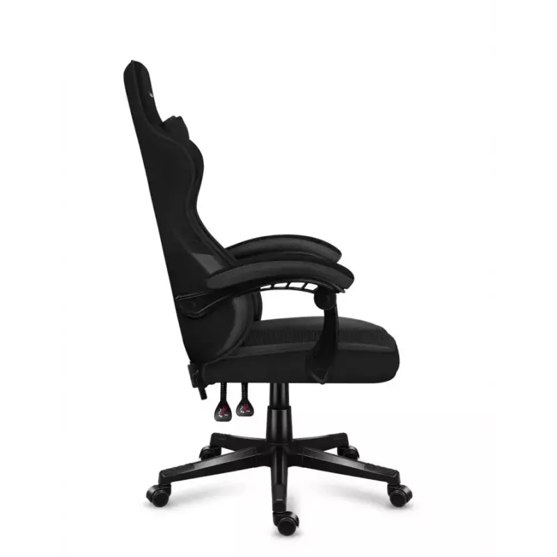 Gaming kėdė Huzaro FORCE 4.4 CARBON — medžiaginis kaušinis sėdynė, aukštis 115–125 cm, maks. apkrova 130 kg, plieninis pagrindas, reguliuojami porankiai
