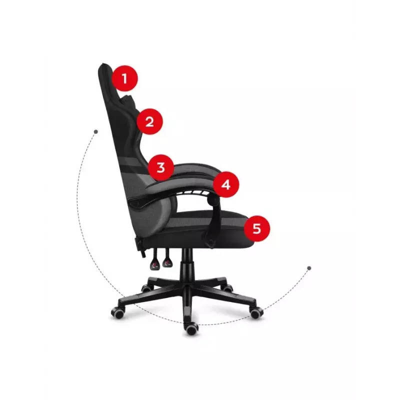 Žaidimų kėdė Huzaro FORCE 4.4 Bucket Seat Juoda Pilka — tinklinis audinys, max 130 kg, aukštis 45–55 cm, 5 ratukų