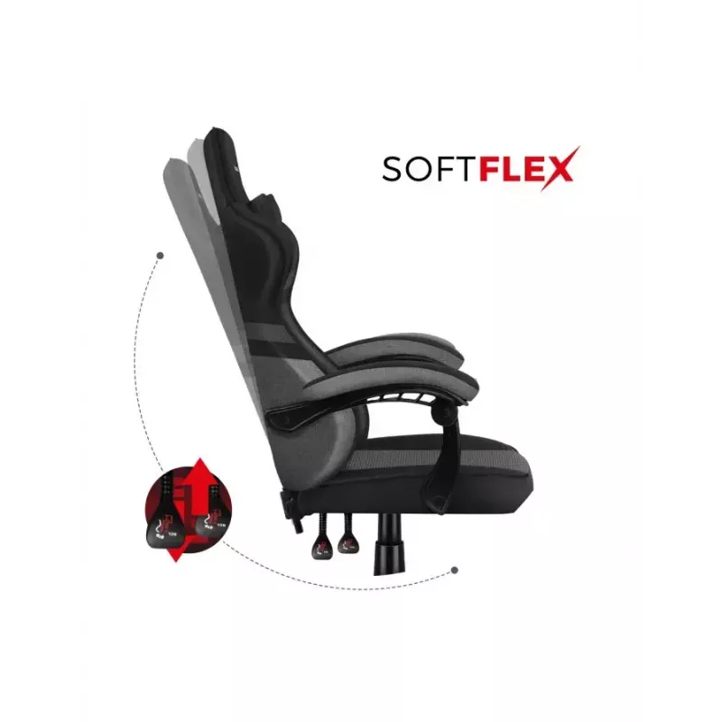Žaidimų kėdė Huzaro FORCE 4.4 Bucket Seat Juoda Pilka — tinklinis audinys, max 130 kg, aukštis 45–55 cm, 5 ratukų