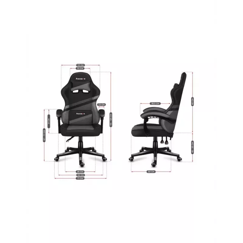 Žaidimų kėdė Huzaro FORCE 4.4 Bucket Seat Juoda Pilka — tinklinis audinys, max 130 kg, aukštis 45–55 cm, 5 ratukų