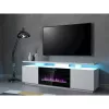 Stalelis televizoriui Cama Meble EVA su elektriniu židiniu 180×40×52 cm, baltas rėmas, blizgūs balti durys, MDF viršus