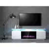 Stalelis televizoriui Cama Meble EVA su elektriniu židiniu 180×40×52 cm, baltas rėmas, blizgūs balti durys, MDF viršus