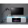 Stalelis televizoriui Cama Meble EVA su elektriniu židiniu 180×40×52 cm, baltas rėmas, blizgūs balti durys, MDF viršus