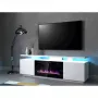 Stalelis televizoriui Cama Meble EVA su elektriniu židiniu 180×40×52 cm, baltas rėmas, blizgūs balti durys, MDF viršus