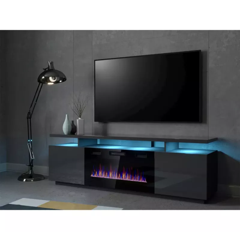 Spintelė televizoriui Cama Meble EVA su elektriniu židiniu 180x40x52 cm grafitas/blizgus grafitas