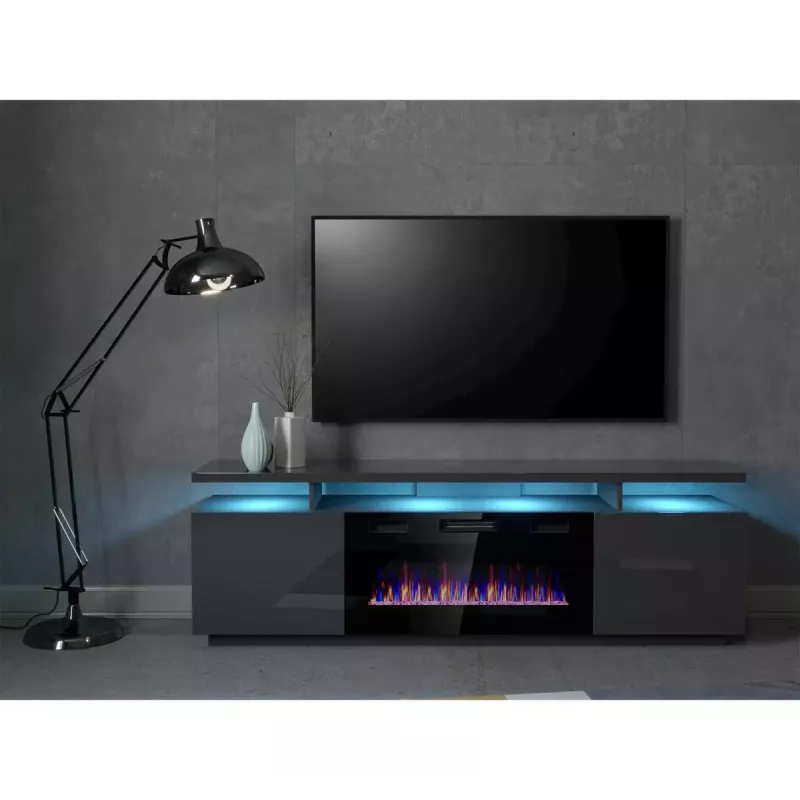 Spintelė televizoriui Cama Meble EVA su elektriniu židiniu 180x40x52 cm grafitas/blizgus grafitas