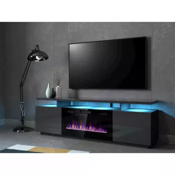 Spintelė televizoriui Cama Meble EVA su elektriniu židiniu 180x40x52 cm grafitas/blizgus grafitas