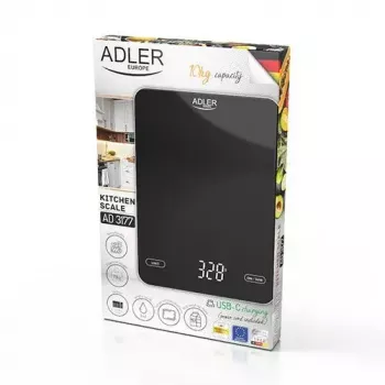 Virtuvinės elektroninės svarstyklės Adler AD 3177b – 10 kg talpa, 1 g tikslumas, juodos spalvos, stiklinis paviršius