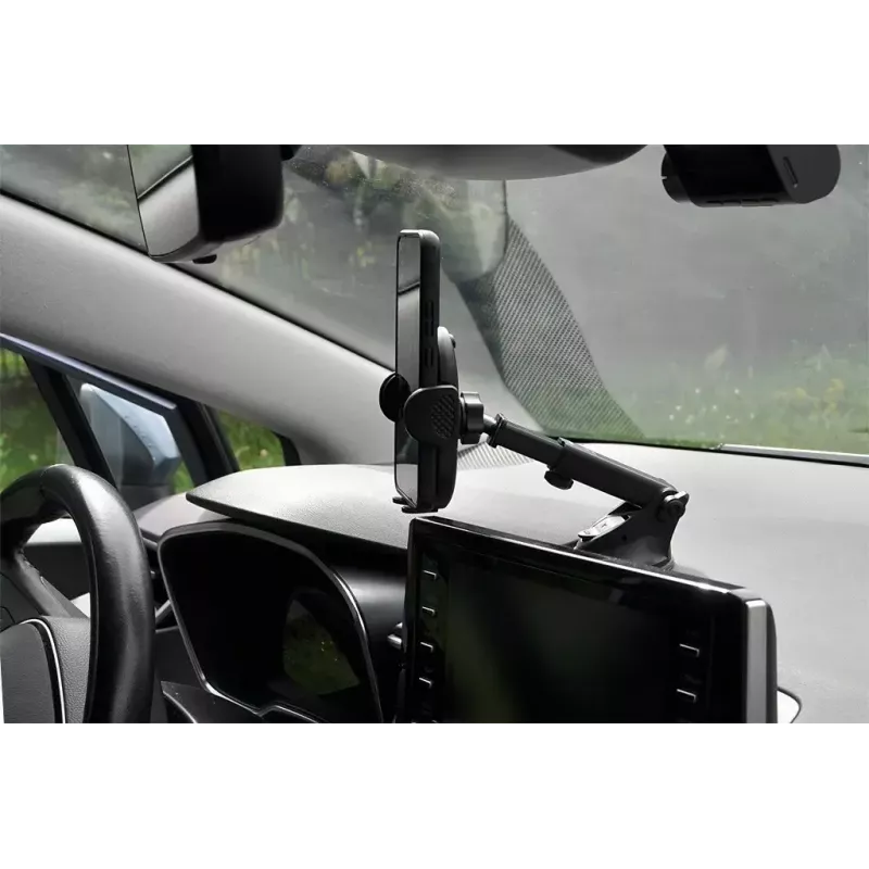 Automobilinis telefono laikiklis IBOX H-9 reguliuojamas kampas universalus pritaikymas išmaniesiems telefonams, siurbtukas, juodas, plastikinis