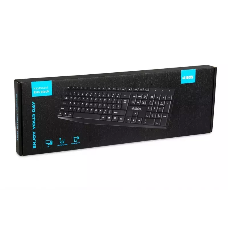 Laidinė USB klaviatūra IBOX Eris IKC2010B – pilno dydžio, 105 klavišų, vandeniui atspari, juoda