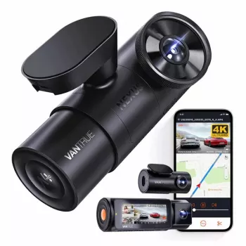 Vaizdo registratorius VANTRUE N4 PRO, 3 kanalų, pagrindinė 3840×2160, 165° priekis, 160° salonas, GPS, Wi‑Fi, IPS ekranas, MicroSD iki 512 GB
