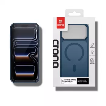 Apsauginis dėklas Crong Hybrid Matte Magnetic iPhone 17 Pro — PC + TPU, matinis tamsiai mėlynas