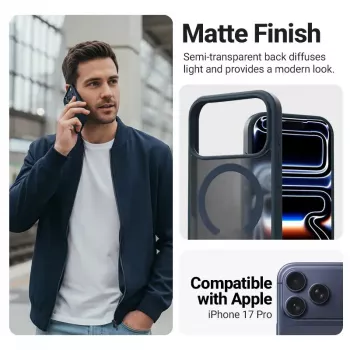 Apsauginis dėklas Crong Hybrid Matte Magnetic iPhone 17 Pro — PC + TPU, matinis tamsiai mėlynas
