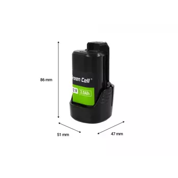 Belaidžio įrankio baterija Green Cell PTBO12V3 – Li‑Ion 3 Ah, 5,1×4,7×8,6 cm