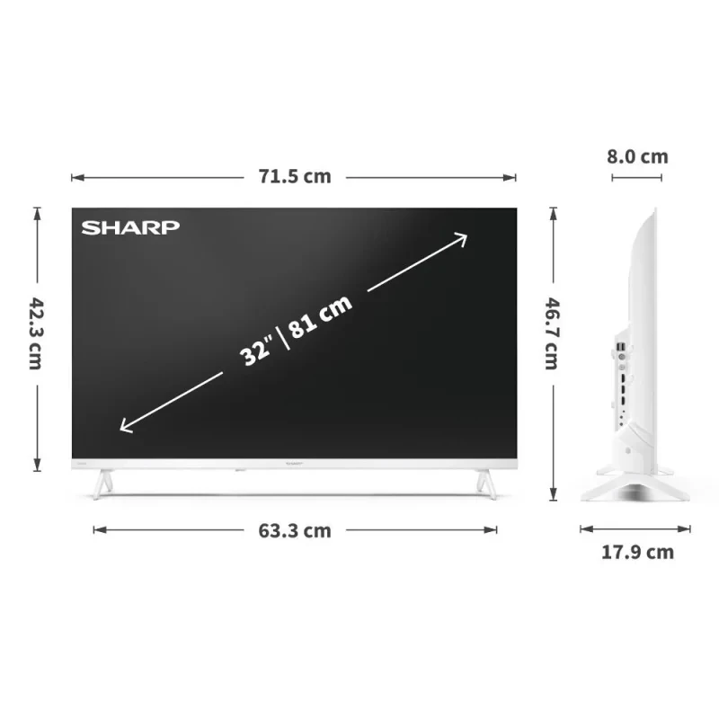 Sharp LC-32HF2265EW 81.3 cm (32 colių) HD išmanusis televizorius su Wi-Fi, baltas