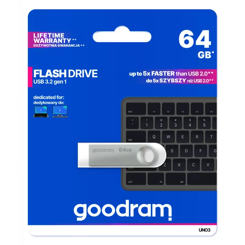 Goodram USB UNO3-0640S0R11 USB atmintukas 64 GB USB Type-A 3.2 Gen 1 (3.1 Gen 1) Sidabrinis