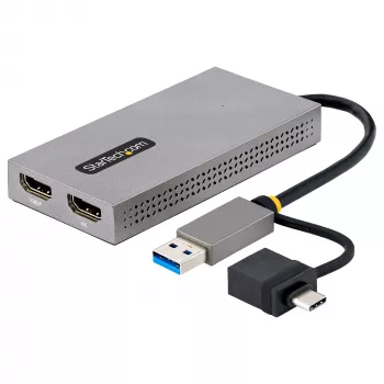 StarTech.com USB į dvigubą HDMI adapteris, USB A/C į 2x HDMI ekranus (1x 4K30Hz, 1x 1080p), integruotas USB-A į C adapteris, 11 cm laidas, USB 3.0 į HDMI vaizdo adapteris, Windows ir macOS