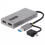 StarTech.com USB į dvigubą HDMI adapteris, USB A/C į 2x HDMI ekranus (1x 4K30Hz, 1x 1080p), integruotas USB-A į C adapteris, 11 cm laidas, USB 3.0 į HDMI vaizdo adapteris, Windows ir macOS