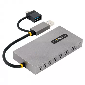 StarTech.com USB į dvigubą HDMI adapteris, USB A/C į 2x HDMI ekranus (1x 4K30Hz, 1x 1080p), integruotas USB-A į C adapteris, 11 cm laidas, USB 3.0 į HDMI vaizdo adapteris, Windows ir macOS