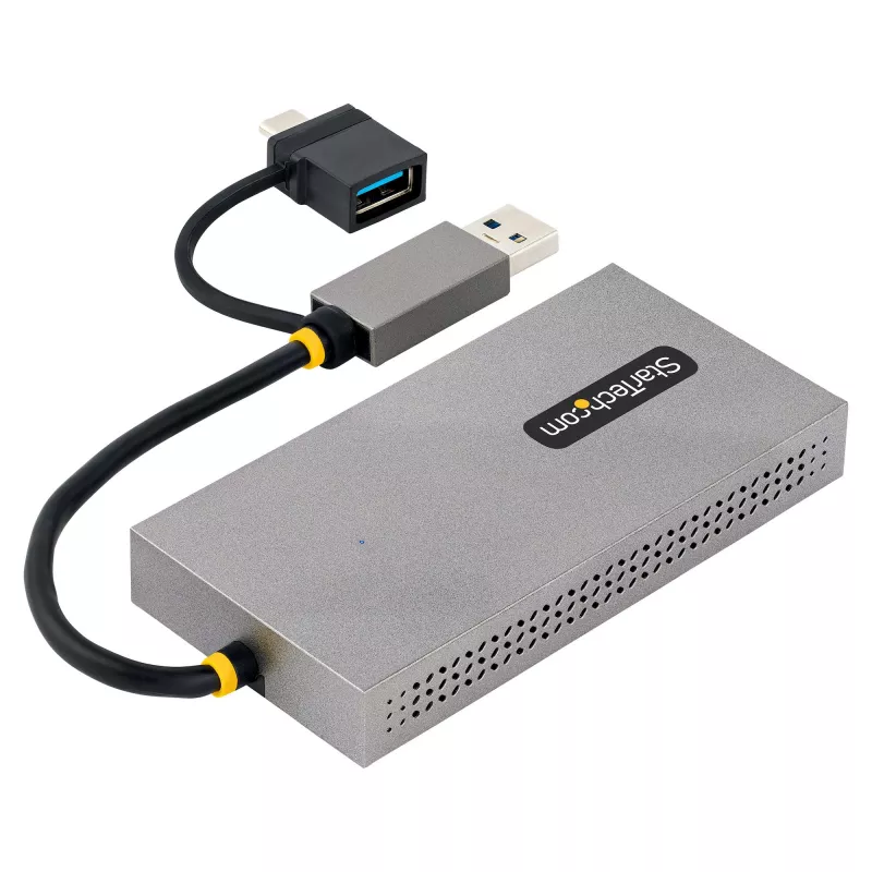 StarTech.com USB į dvigubą HDMI adapteris, USB A/C į 2x HDMI ekranus (1x 4K30Hz, 1x 1080p), integruotas USB-A į C adapteris, 11 cm laidas, USB 3.0 į HDMI vaizdo adapteris, Windows ir macOS