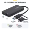 StarTech.com USB į dvigubą HDMI adapteris, USB A/C į 2x HDMI ekranus (1x 4K30Hz, 1x 1080p), integruotas USB-A į C adapteris, 11 cm laidas, USB 3.0 į HDMI vaizdo adapteris, Windows ir macOS