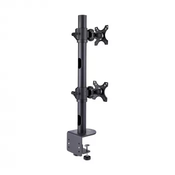 StarTech.com stalo laikiklis 2 vertikaliai sukrautiems monitoriams, dvigubas 49 colių, bendra apkrova 70 svarų (32 kg), C-spaustuvas, greito atlaisvinimo VESA sistema, plačiaekranis 16:9 / itin platus 32:9, TAA
