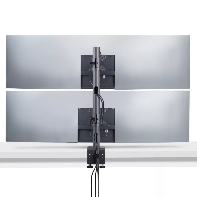 StarTech.com stalo laikiklis 2 vertikaliai sukrautiems monitoriams, dvigubas 49 colių, bendra apkrova 70 svarų (32 kg), C-spaustuvas, greito atlaisvinimo VESA sistema, plačiaekranis 16:9 / itin platus 32:9, TAA