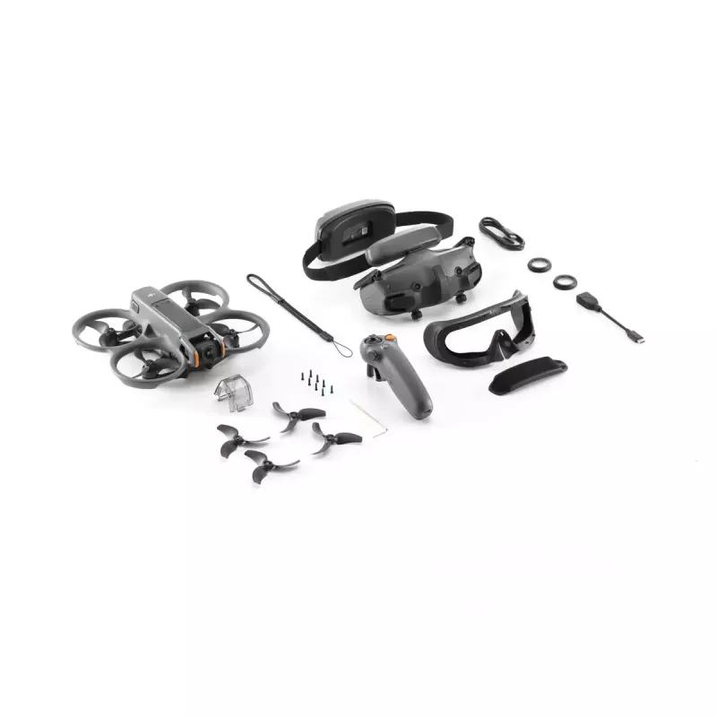 Dronas DJI Avata 2 Fly Smart Combo – 4 rotorių kvadrakopteris, 48 MP kamera, 3840×2160 vaizdo įrašas, 2150 mAh baterija, „Wi‑Fi“ ir „Bluetooth“