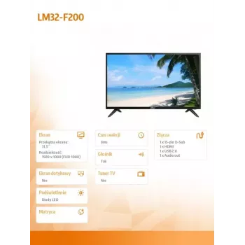 LCD monitorius DAHUA LM32-F200 31,5 colio Full HD 1920x1080 LED, 60 Hz, 8 ms, HDMI+VGA, garsiakalbiai, VESA 75x75