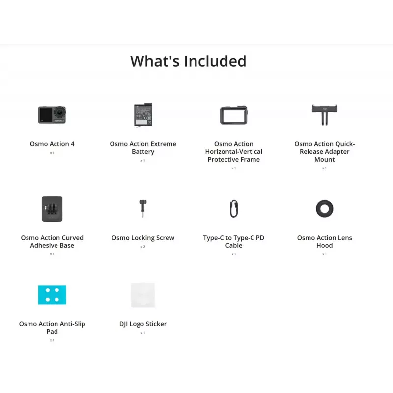 Veiksmo kamera DJI Osmo Action 4 — 4K Ultra HD, CMOS jutiklis, 155° FOV, MicroSD iki 512 GB, vandeniui atspari 18 m, 145 g