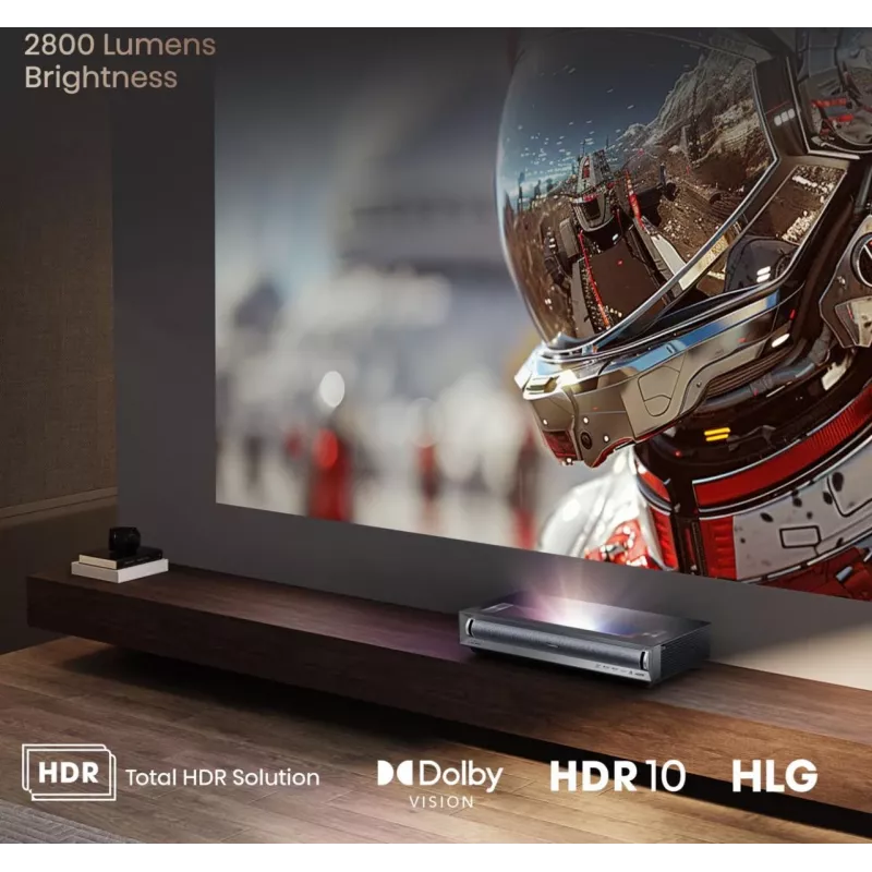 Projektorius Hisense PX3 itin trumpo fokusavimo 4K UHD 2800 ANSI liumenų juodas, tamsiai pilkas