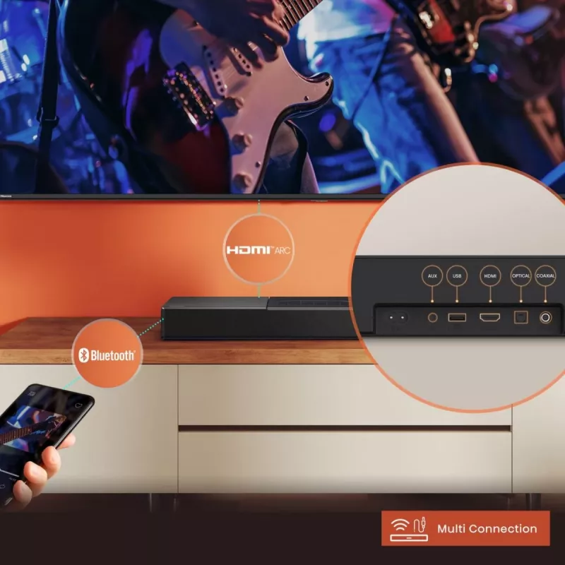 Hisense HS2000 2.1 kanalų 240 W garso juosta su įmontuotu žemų dažnių garsiakalbiu