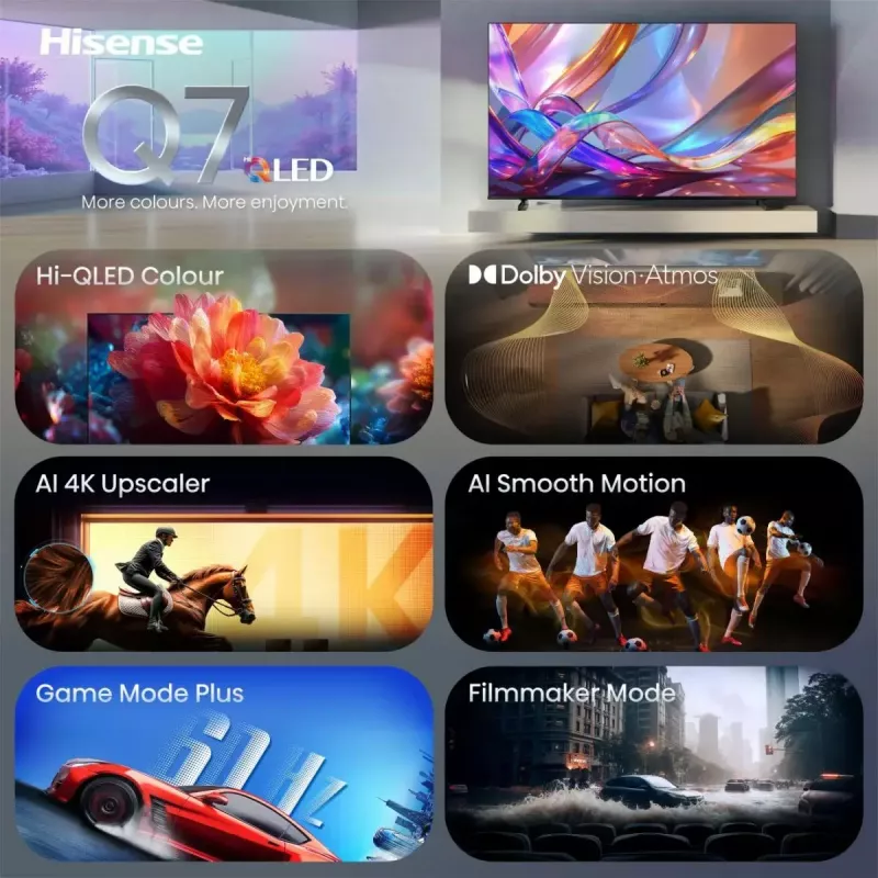 Televizorius Hisense 50Q7S 50 colių (127 cm) QLED 4K Ultra HD Smart TV, Direct-LED, HomeOS, Wi-Fi, Juodas