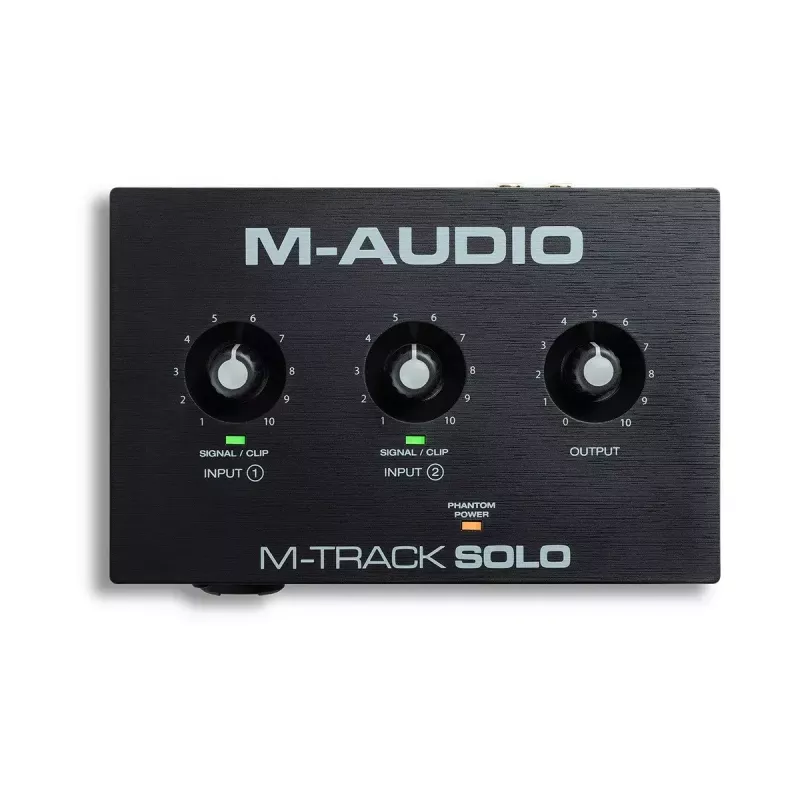 Garso sąsaja M-Audio M-Track Solo USB 16 bitų / 48 kHz, 1 įėjimas / 1 išėjimas, kombinuotas XLR/TRS lizdas, instrumentinis įėjimas, 48 V fantominis maitinimas, ausinių išėjimas