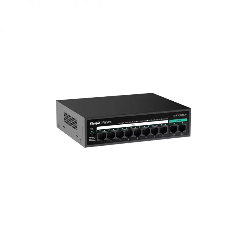 RUIJIE nevaldomas PoE komutatorius RG-ES110FG-P — 10 prievadų Gigabit (10/100/1000) su 1 SFP, 120 W, 20 Gbps perjungimas