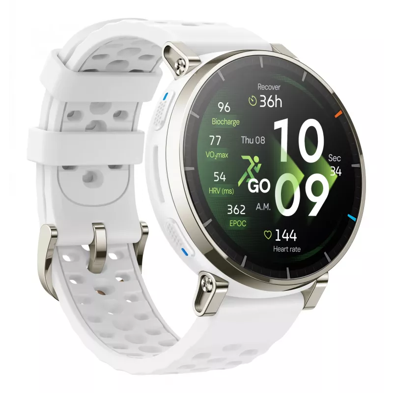 Išmanusis laikrodis Amazfit Active 3 – 3,35 cm (1,32 col.) AMOLED, 466×466, liečiamas ekranas, GPS, 365 mAh, silikoninis dirželis