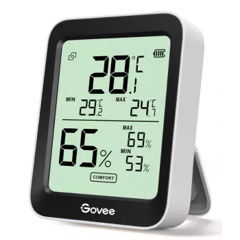 Govee H5075 belaidis temperatūros ir drėgmės jutiklis, pastatomas