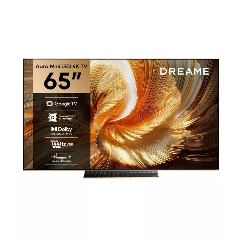 Dreame Aura S100 65 colių QLED+ Mini LED 4K UHD Smart TV, Google TV, 144Hz, AI procesorius, įmontuota garso juosta, juoda
