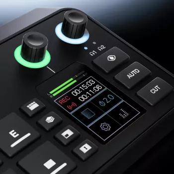Daugiakanalė podcast'ų ir tiesioginių transliacijų gamybos konsolė Rode RodeCaster Video S RCVS-E – jutiklinis ekranas, Wi‑Fi, Bluetooth 5.3, 5x USB-C, 3x HDMI įėjimai, 1x HDMI išėjimas, microSD
