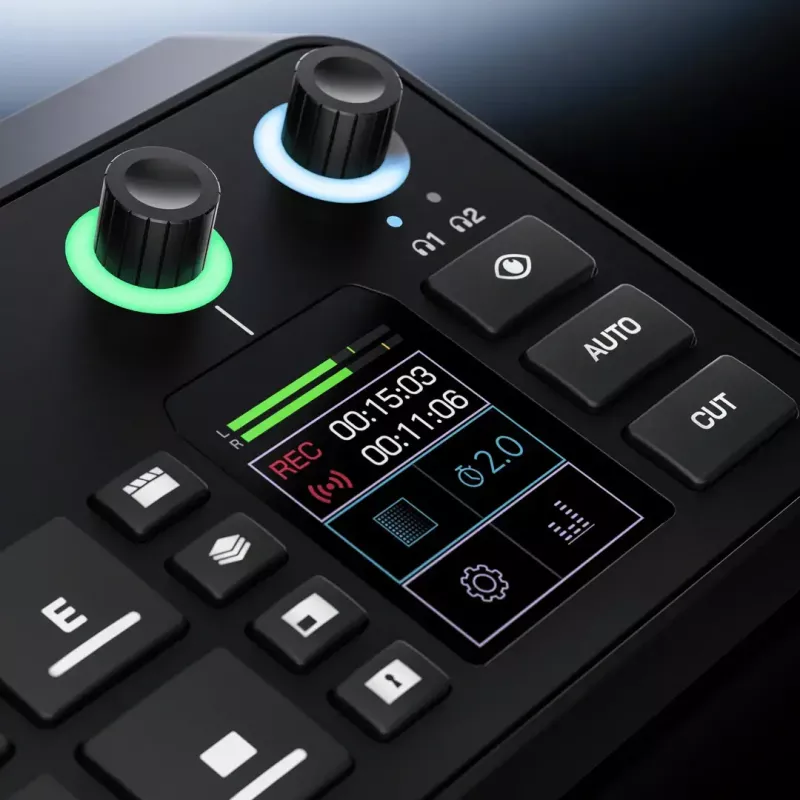 Daugiakanalė podcast'ų ir tiesioginių transliacijų gamybos konsolė Rode RodeCaster Video S RCVS-E – jutiklinis ekranas, Wi‑Fi, Bluetooth 5.3, 5x USB-C, 3x HDMI įėjimai, 1x HDMI išėjimas, microSD