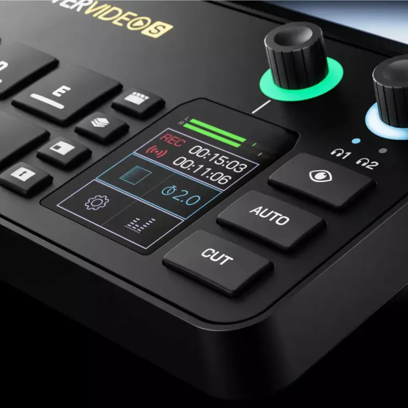 Daugiakanalė podcast'ų ir tiesioginių transliacijų gamybos konsolė Rode RodeCaster Video S RCVS-E – jutiklinis ekranas, Wi‑Fi, Bluetooth 5.3, 5x USB-C, 3x HDMI įėjimai, 1x HDMI išėjimas, microSD