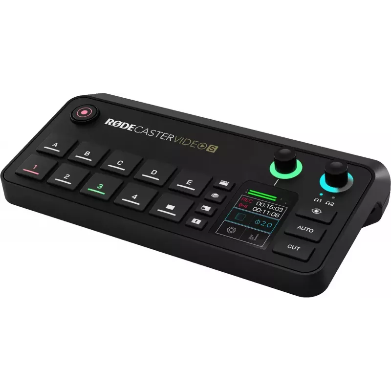 Daugiakanalė podcast'ų ir tiesioginių transliacijų gamybos konsolė Rode RodeCaster Video S RCVS-E – jutiklinis ekranas, Wi‑Fi, Bluetooth 5.3, 5x USB-C, 3x HDMI įėjimai, 1x HDMI išėjimas, microSD