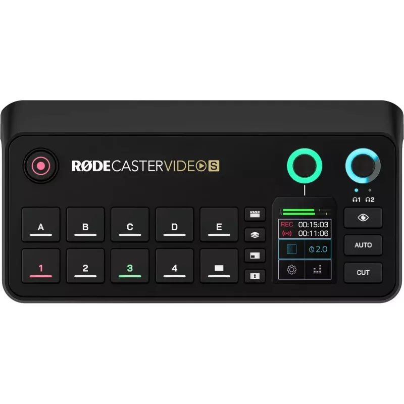 Daugiakanalė podcast'ų ir tiesioginių transliacijų gamybos konsolė Rode RodeCaster Video S RCVS-E – jutiklinis ekranas, Wi‑Fi, Bluetooth 5.3, 5x USB-C, 3x HDMI įėjimai, 1x HDMI išėjimas, microSD