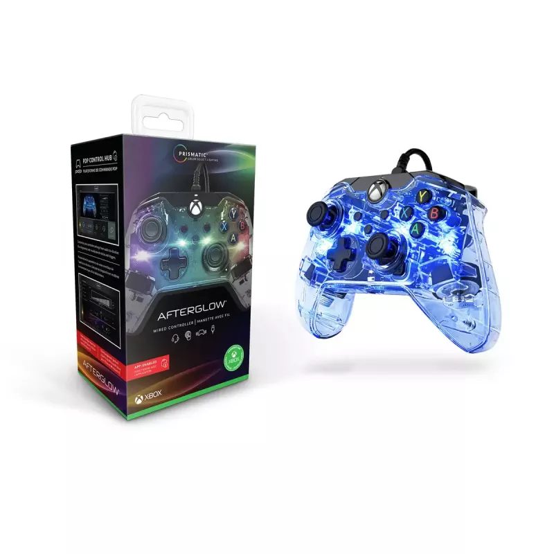 PDP Afterglow žaidimų pultas juodas mėlynas skaidrus USB Xbox One Series X S laidinis 2,4 m