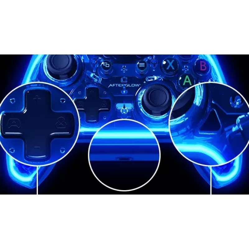 PDP Afterglow žaidimų pultas juodas mėlynas skaidrus USB Xbox One Series X S laidinis 2,4 m