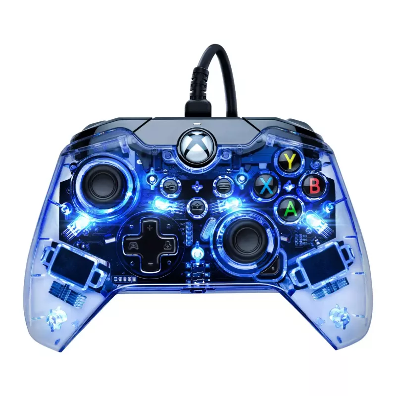 PDP Afterglow žaidimų pultas juodas mėlynas skaidrus USB Xbox One Series X S laidinis 2,4 m